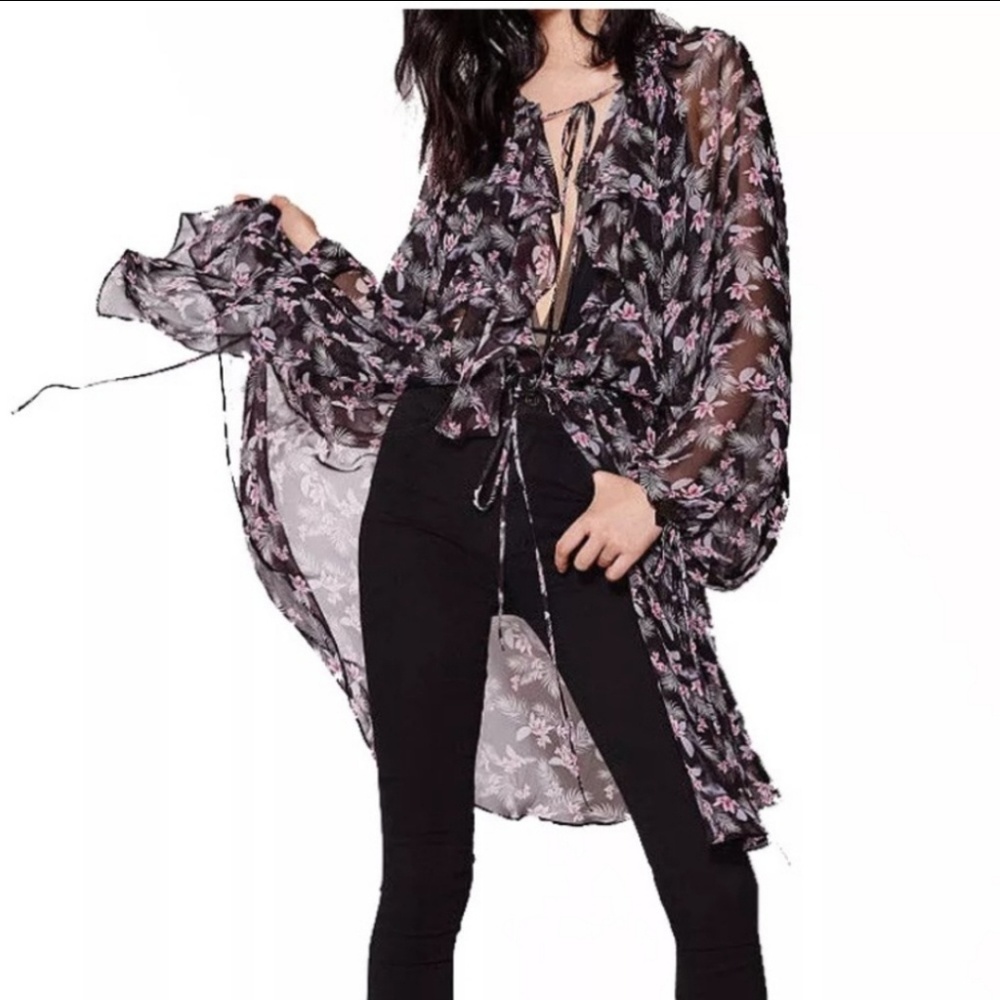 Victoria Secret black pink kimono NWOT